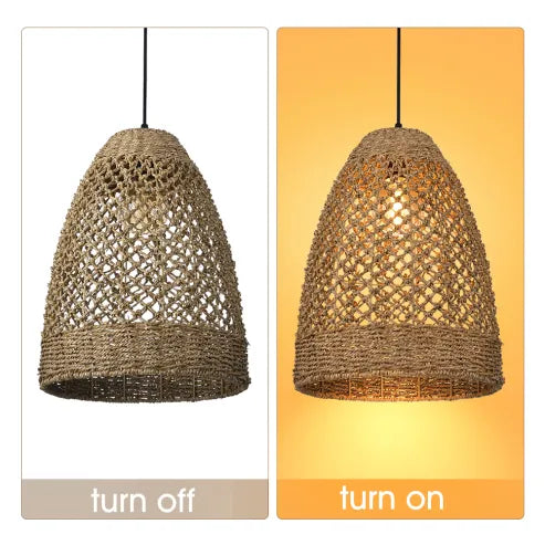 Bondegård kyst boho hængende lampe med håndvævet rattan vævet pendel