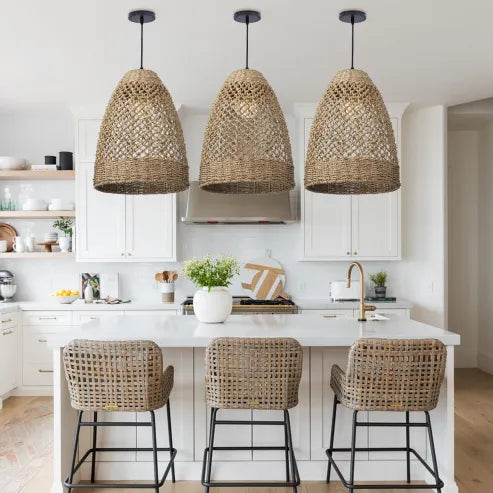 Bondegård kyst boho hængende lampe med håndvævet rattan vævet pendel