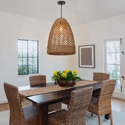 Bondegård kyst boho hængende lampe med håndvævet rattan vævet pendel