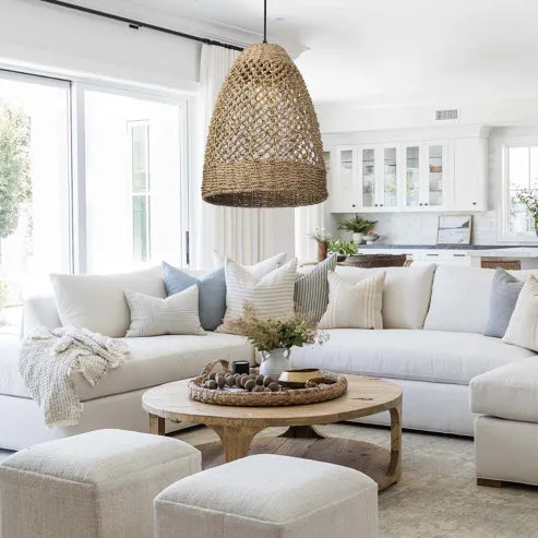 Bondegård kyst boho hængende lampe med håndvævet rattan vævet pendel