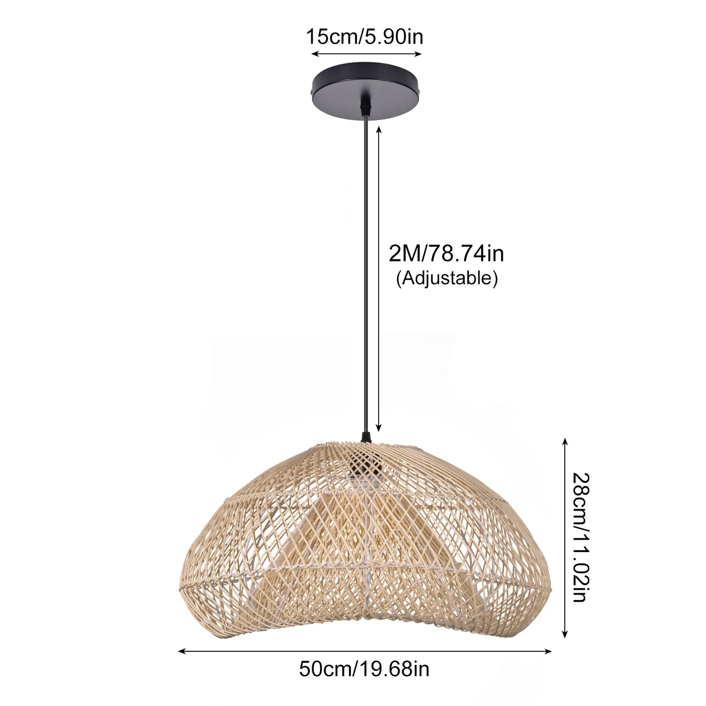 Skyformet, flettet lysekrone i rattan