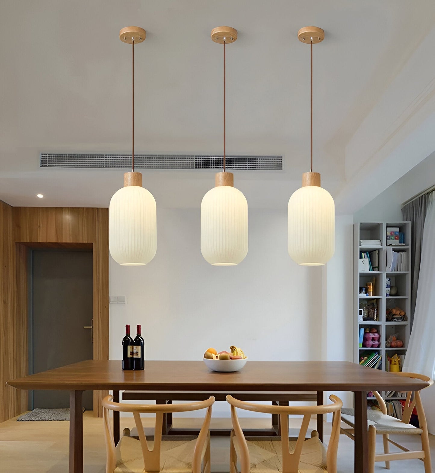 Akariluxe pendellampe - elegant japansk mælkehvid ribbet glaspendel
