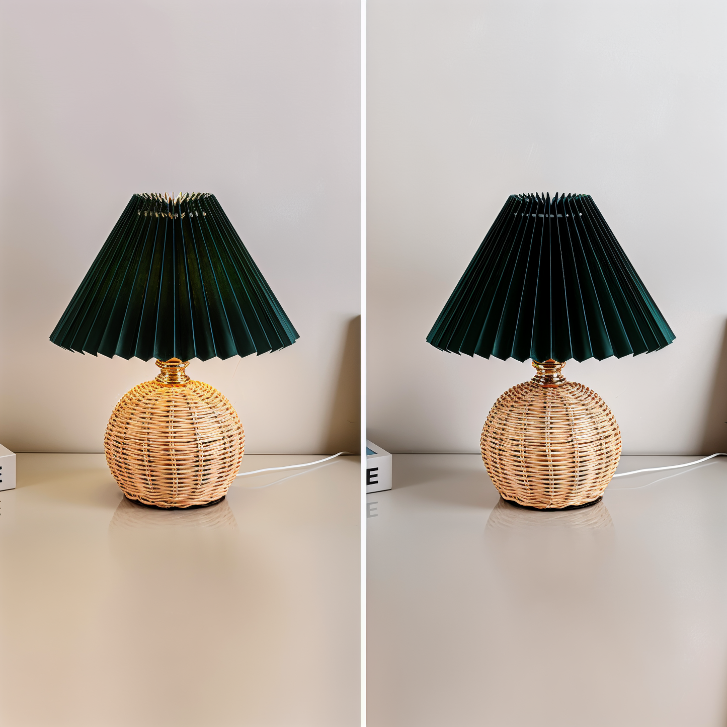 Brolly plisseret bordlampe - retro rattan lampe - konisk bordlampe