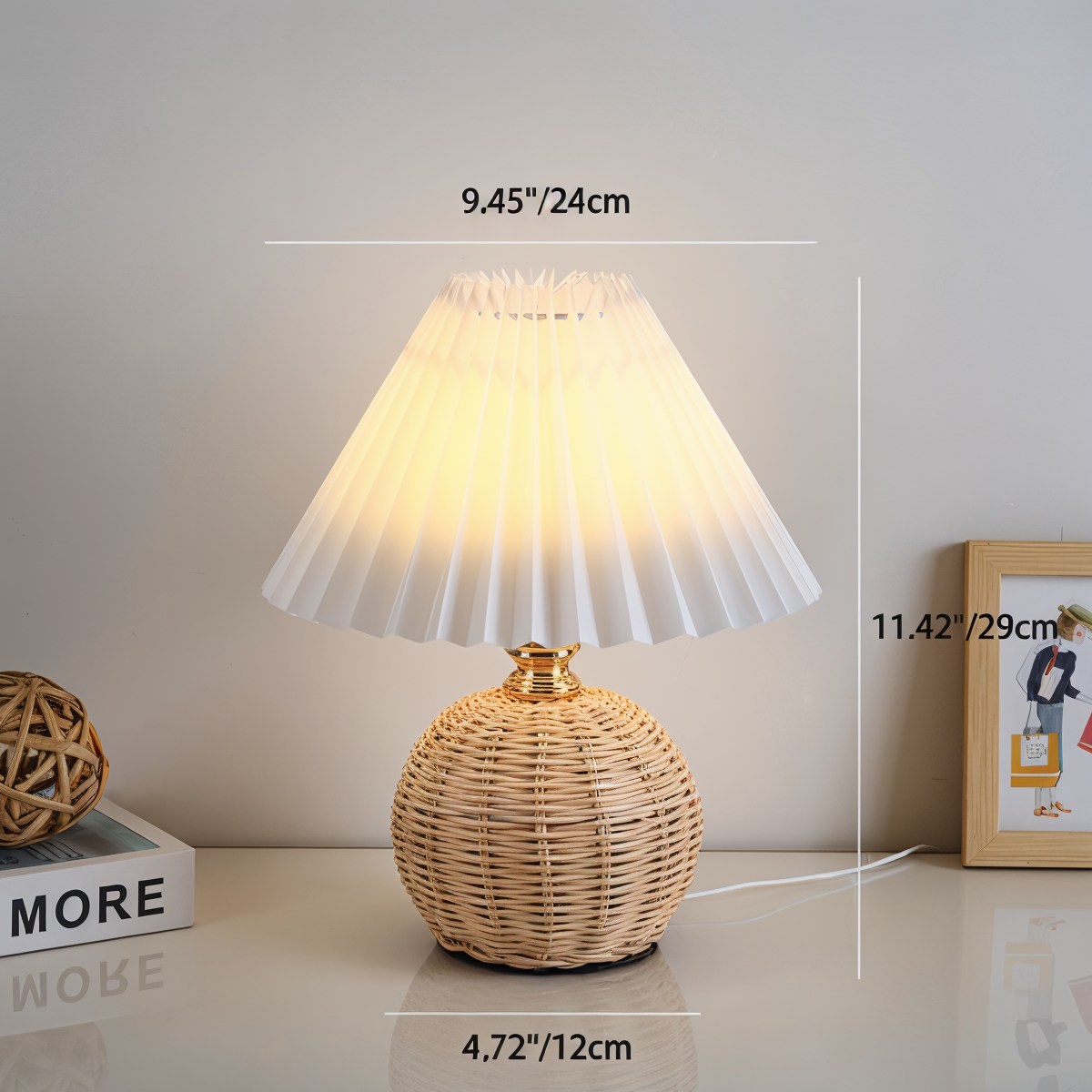 Brolly plisseret bordlampe - retro rattan lampe - konisk bordlampe