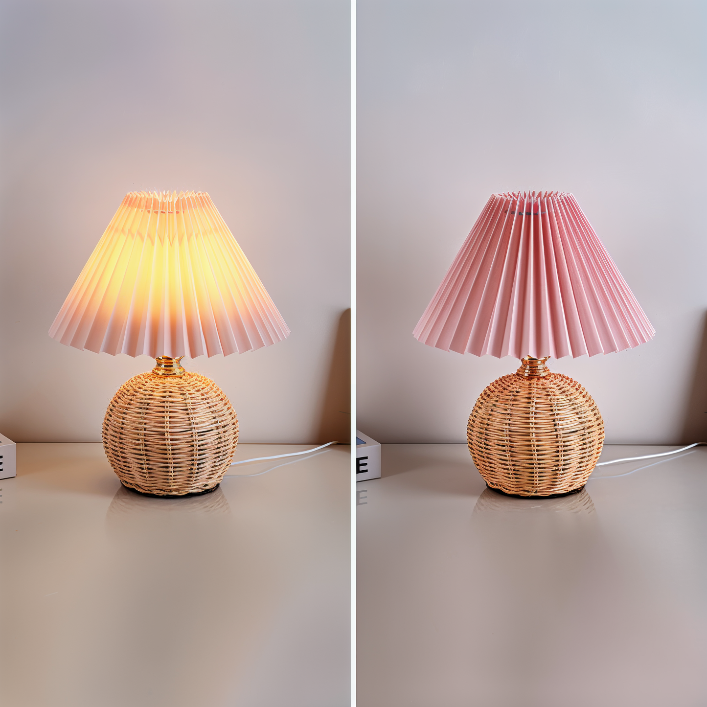 Brolly plisseret bordlampe - retro rattan lampe - konisk bordlampe