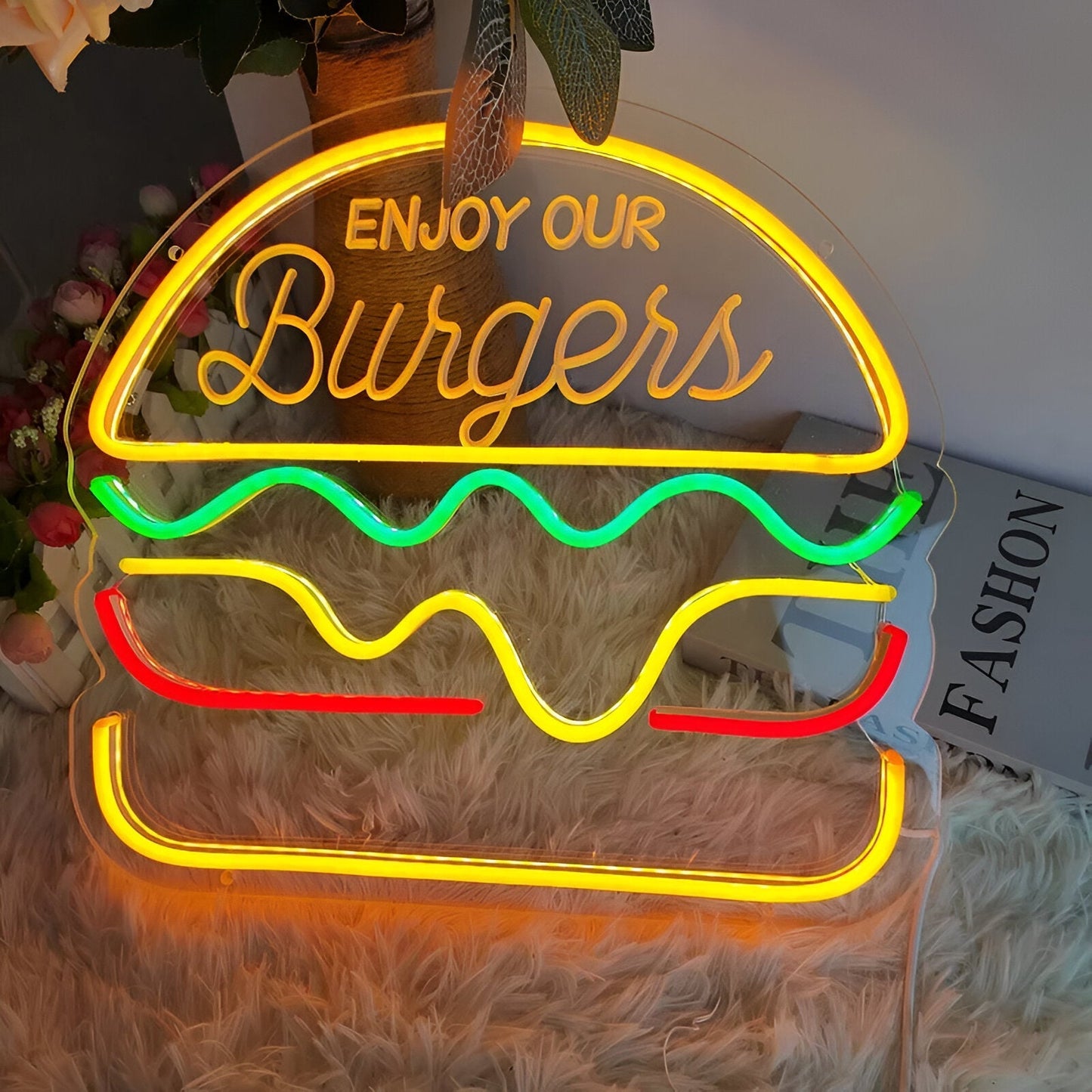 Fastfood neonskilt - farverigt fastfoodskilt - usb-natlys