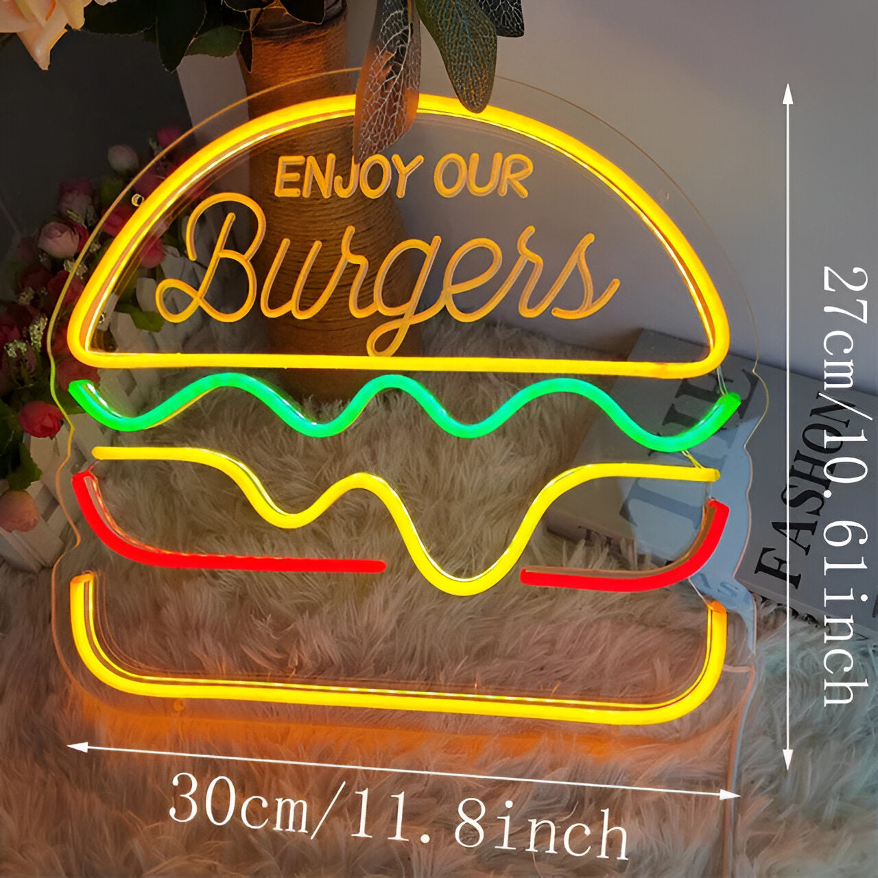 Fastfood neonskilt - farverigt fastfoodskilt - usb-natlys