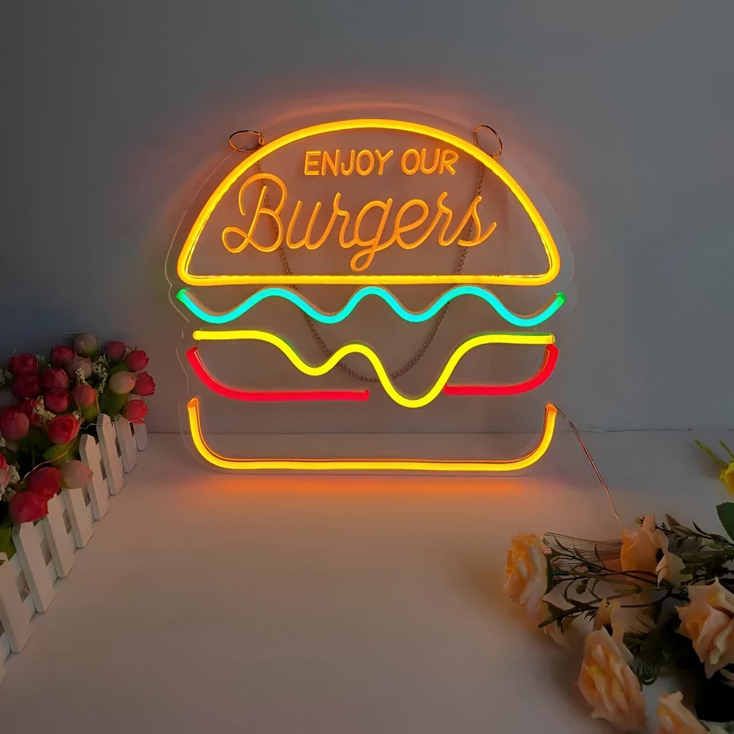 Fastfood neonskilt - farverigt fastfoodskilt - usb-natlys