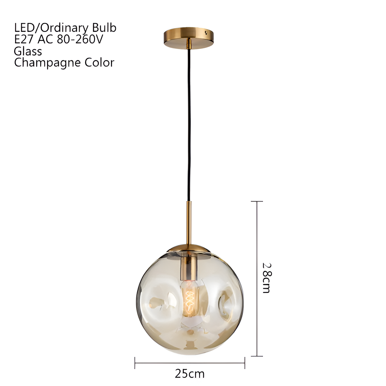 Chrodent pendel - rund champagne grå glas led pendel - vintage wabi sabi belysning