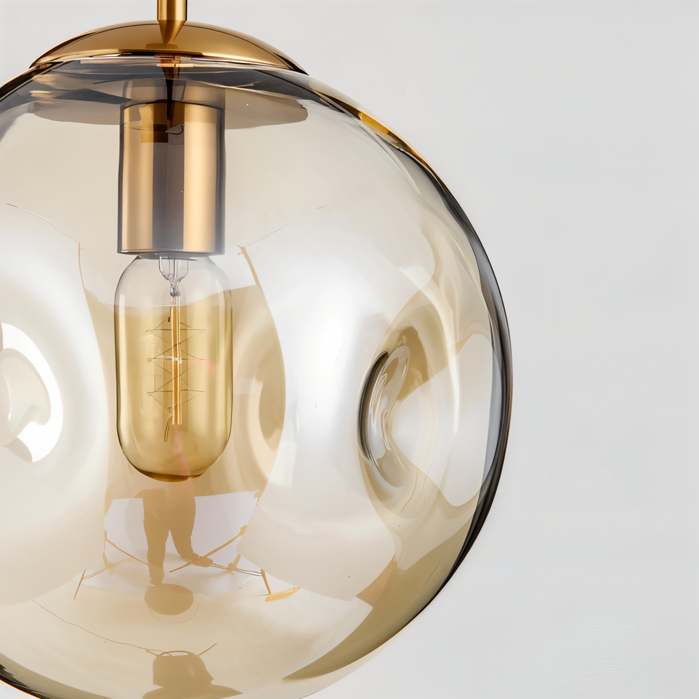 Chrodent pendel - rund champagne grå glas led pendel - vintage wabi sabi belysning