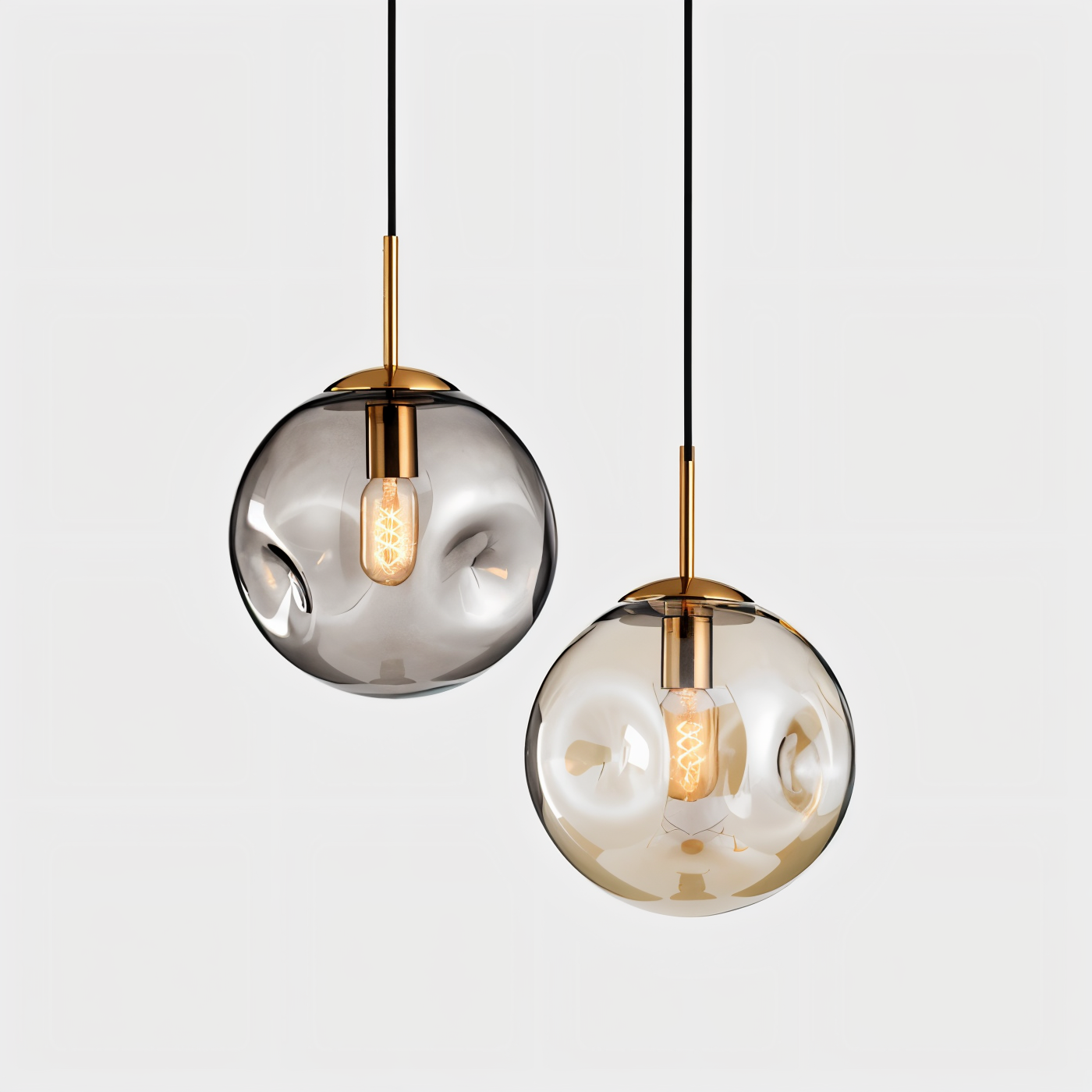 Chrodent pendel - rund champagne grå glas led pendel - vintage wabi sabi belysning