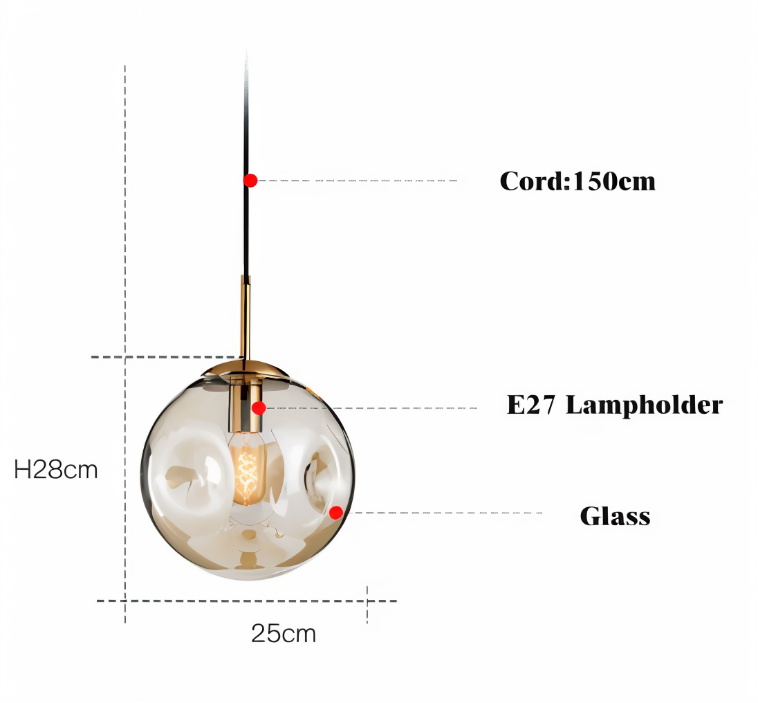 Chrodent pendel - rund champagne grå glas led pendel - vintage wabi sabi belysning