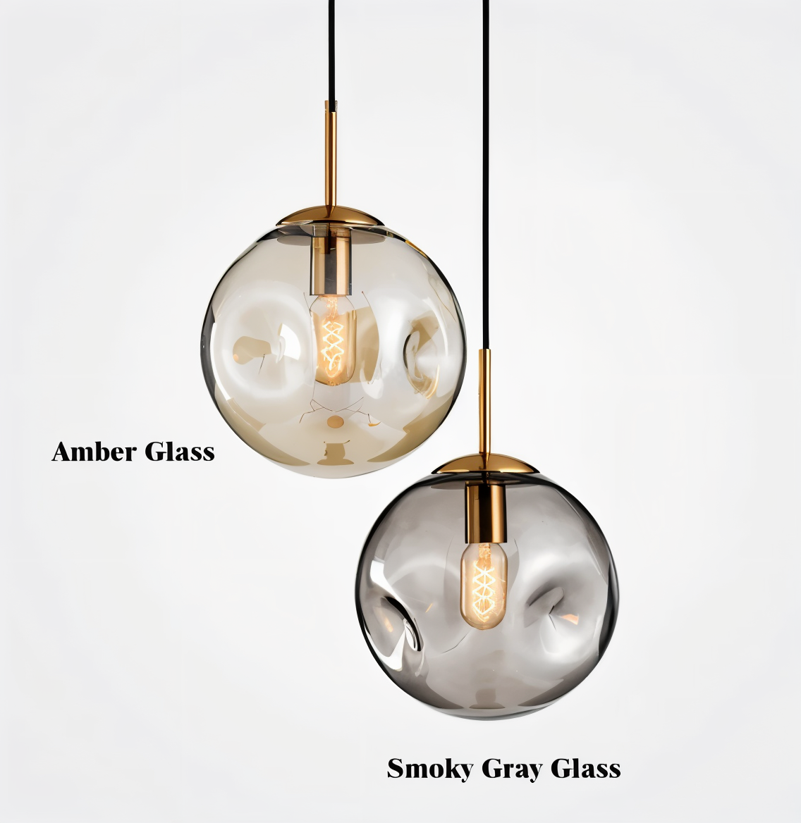 Chrodent pendel - rund champagne grå glas led pendel - vintage wabi sabi belysning