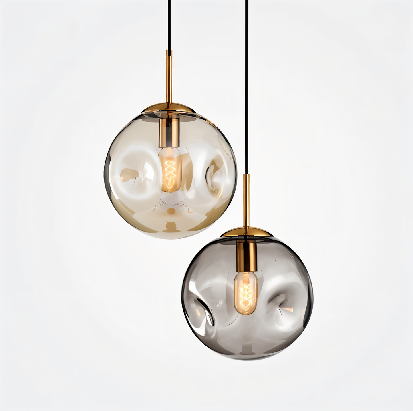 Chrodent pendel - rund champagne grå glas led pendel - vintage wabi sabi belysning