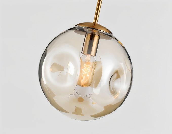 Chrodent pendel - rund champagne grå glas led pendel - vintage wabi sabi belysning