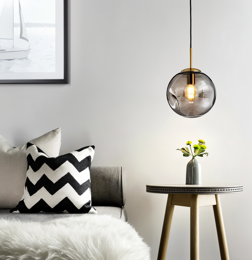 Chrodent pendel - rund champagne grå glas led pendel - vintage wabi sabi belysning