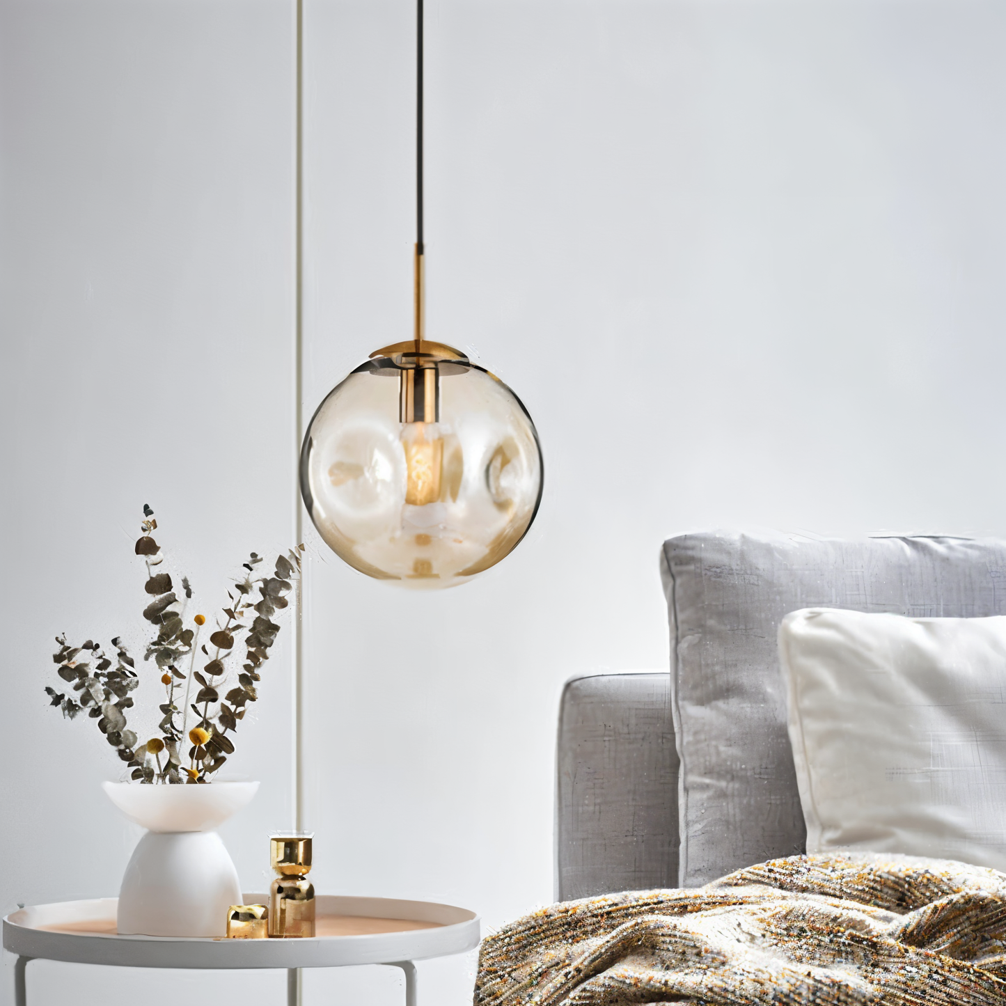 Chrodent pendel - rund champagne grå glas led pendel - vintage wabi sabi belysning