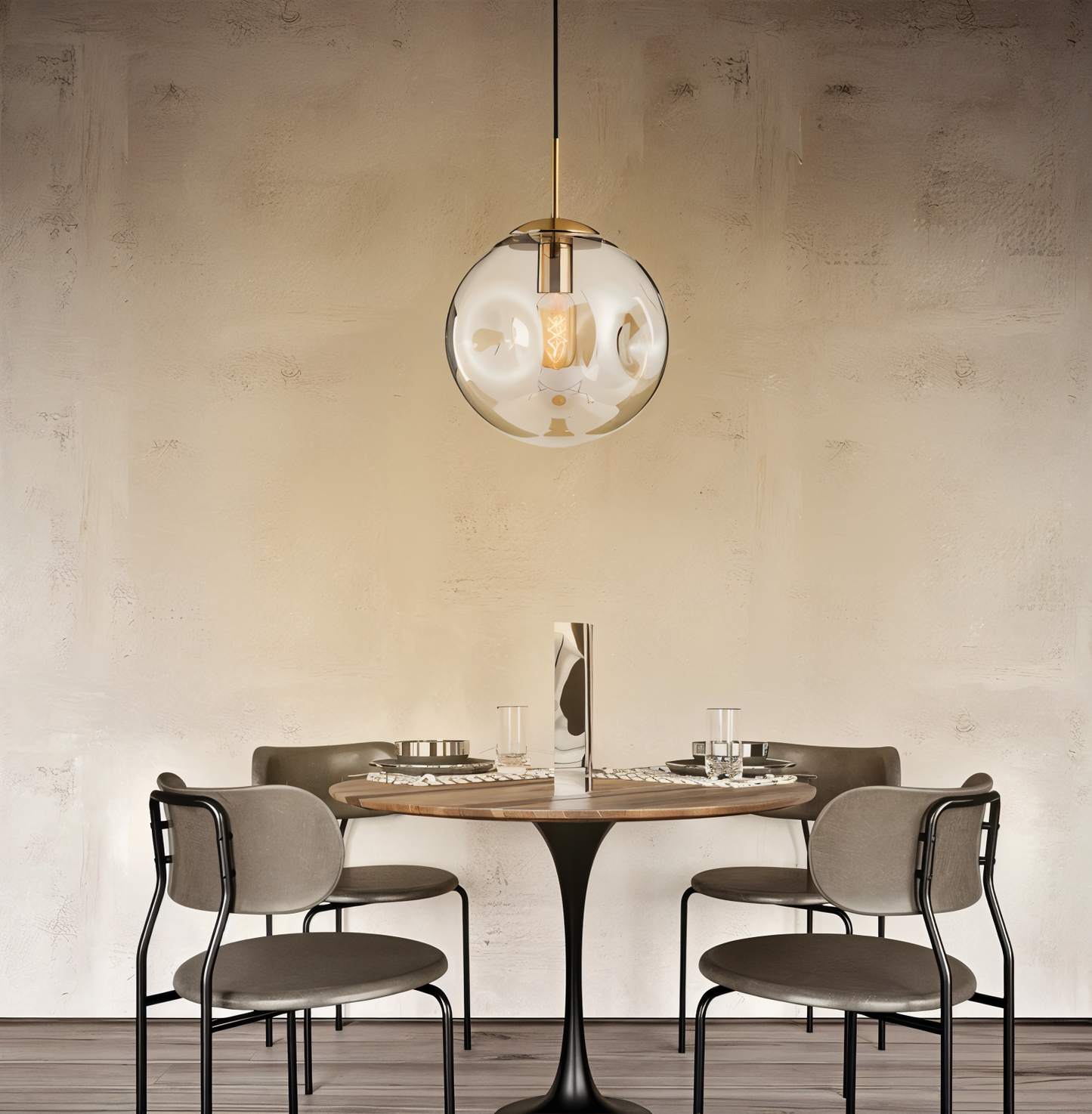 Chrodent pendel - rund champagne grå glas led pendel - vintage wabi sabi belysning