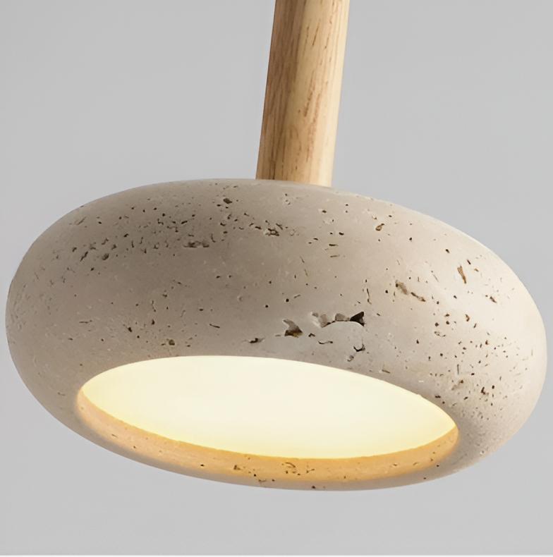 Cremefarvet travertin-pendel - rund loftslampe - retro-pendel