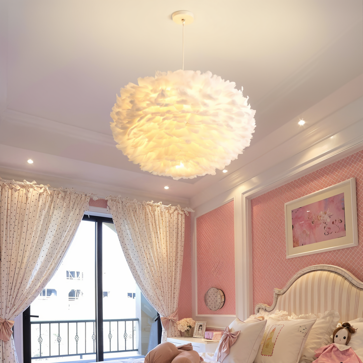 Dreamy Feather chandelier - håndlavet, justerbar pendel
