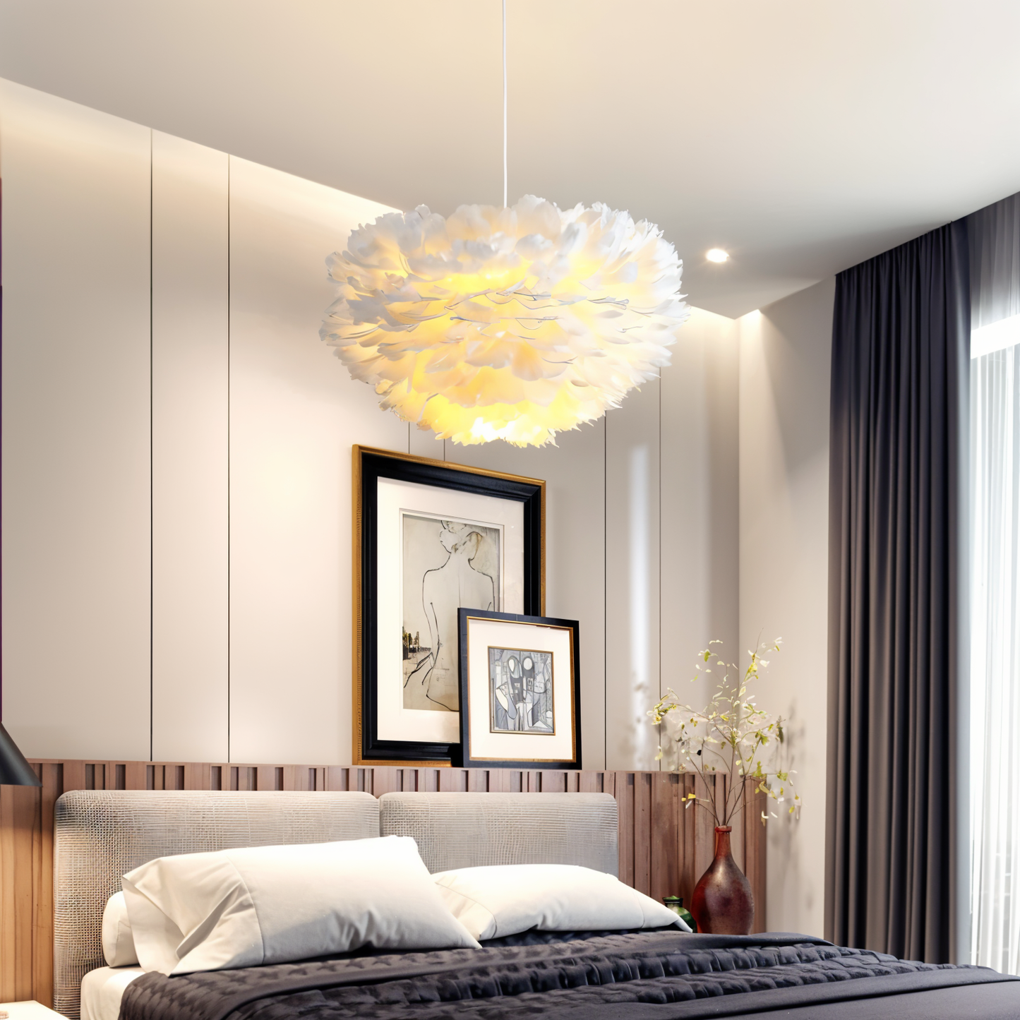 Dreamy Feather chandelier - håndlavet, justerbar pendel