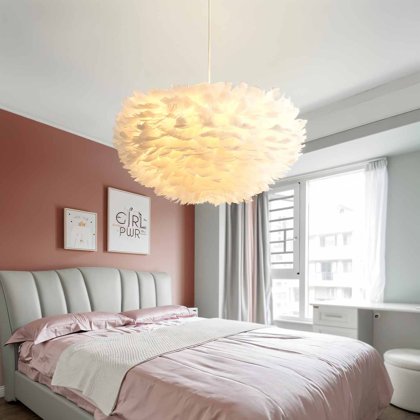 Dreamy Feather chandelier - håndlavet, justerbar pendel