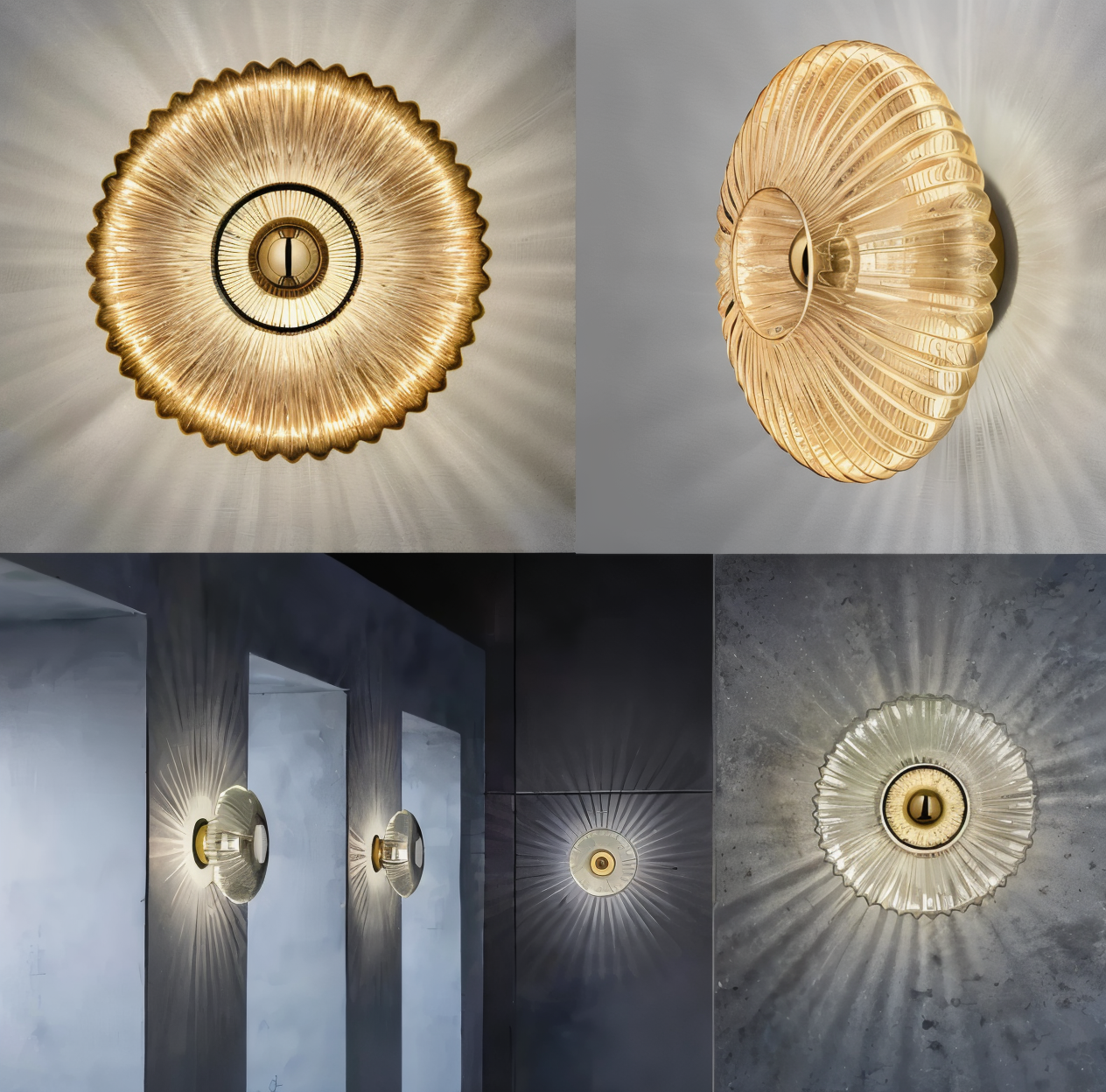 Enchantaray-væglampe - nordisk bauhaus-væglampe i glas - bølget rund væglampe led