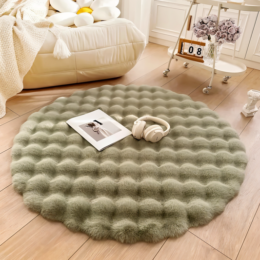 Fluffcush tæppe - fluffy premium fleece, skridsikker, rund dekorativ måtte