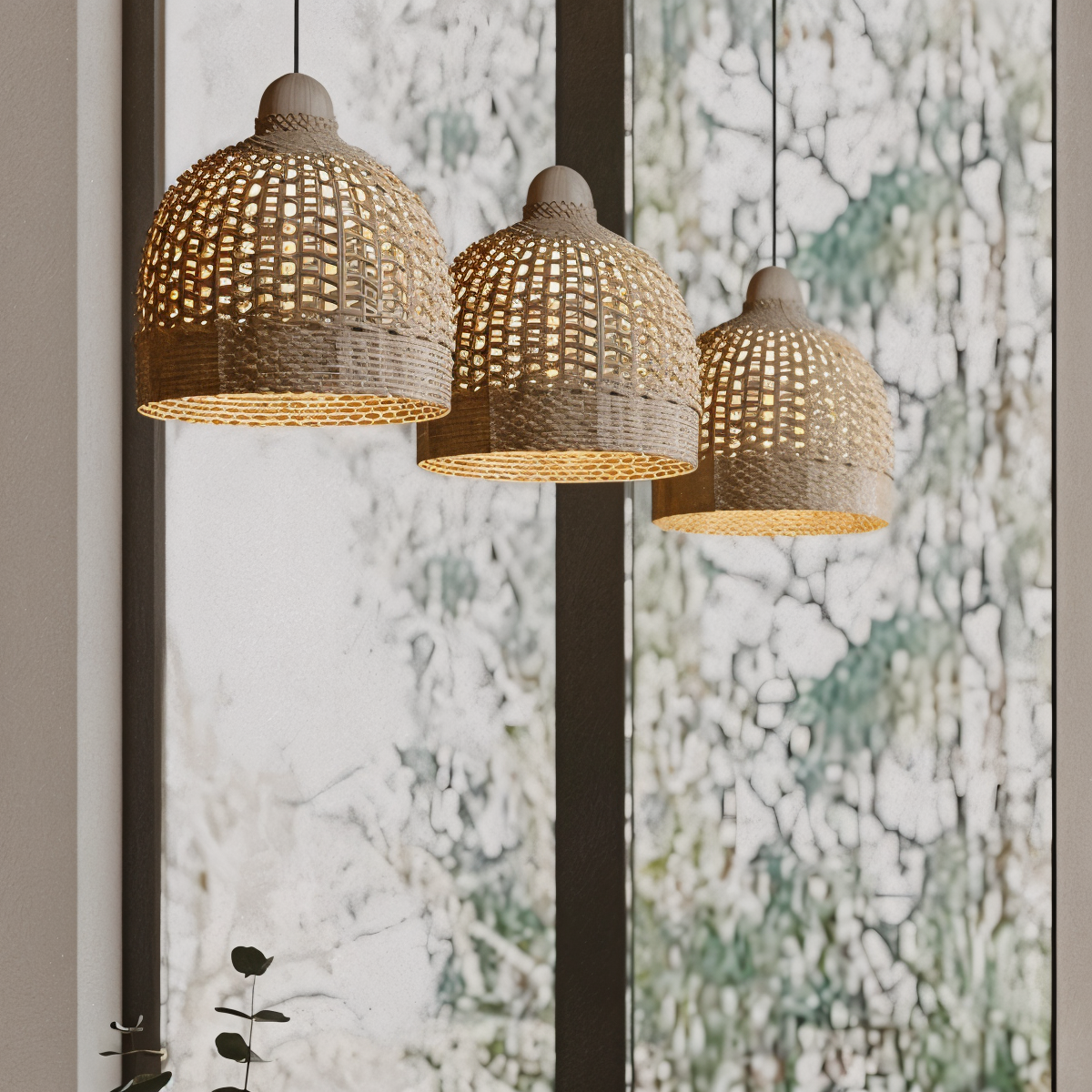 Vævet kuppelpendel - håndlavet loftslampe i bambus
