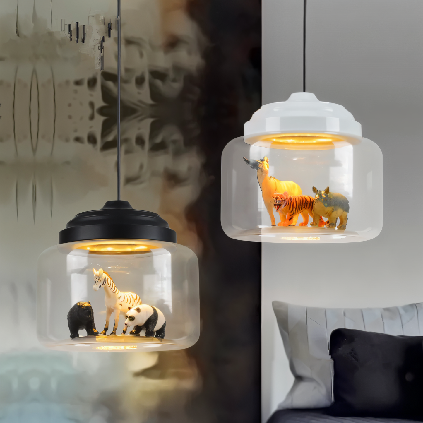 Zoo glas pendel - dekorativ nordisk tegneserie dyr led hængende lampe