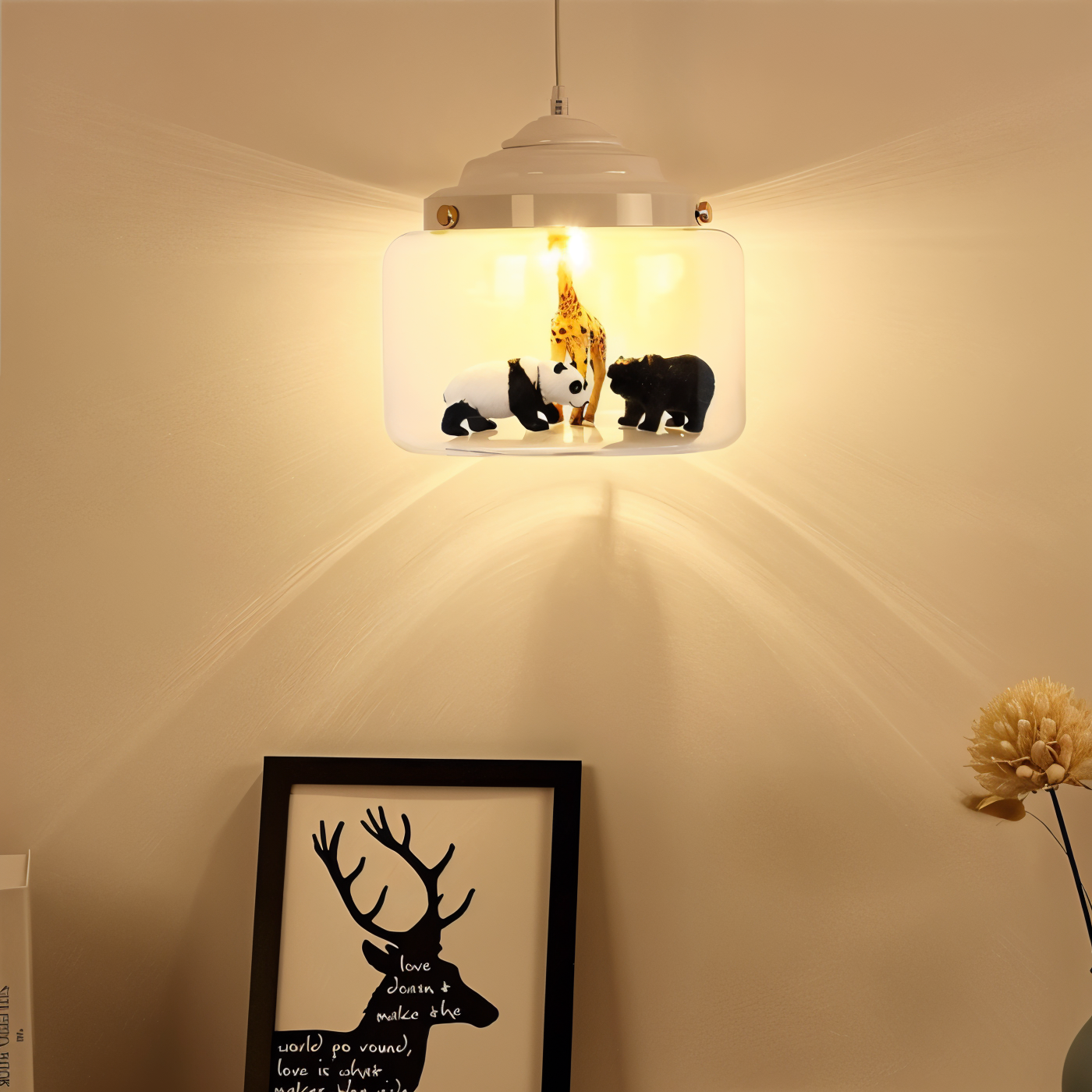 Zoo glas pendel - dekorativ nordisk tegneserie dyr led hængende lampe