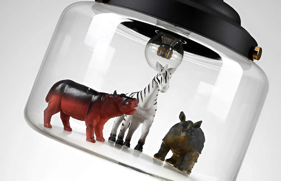 Zoo glas pendel - dekorativ nordisk tegneserie dyr led hængende lampe