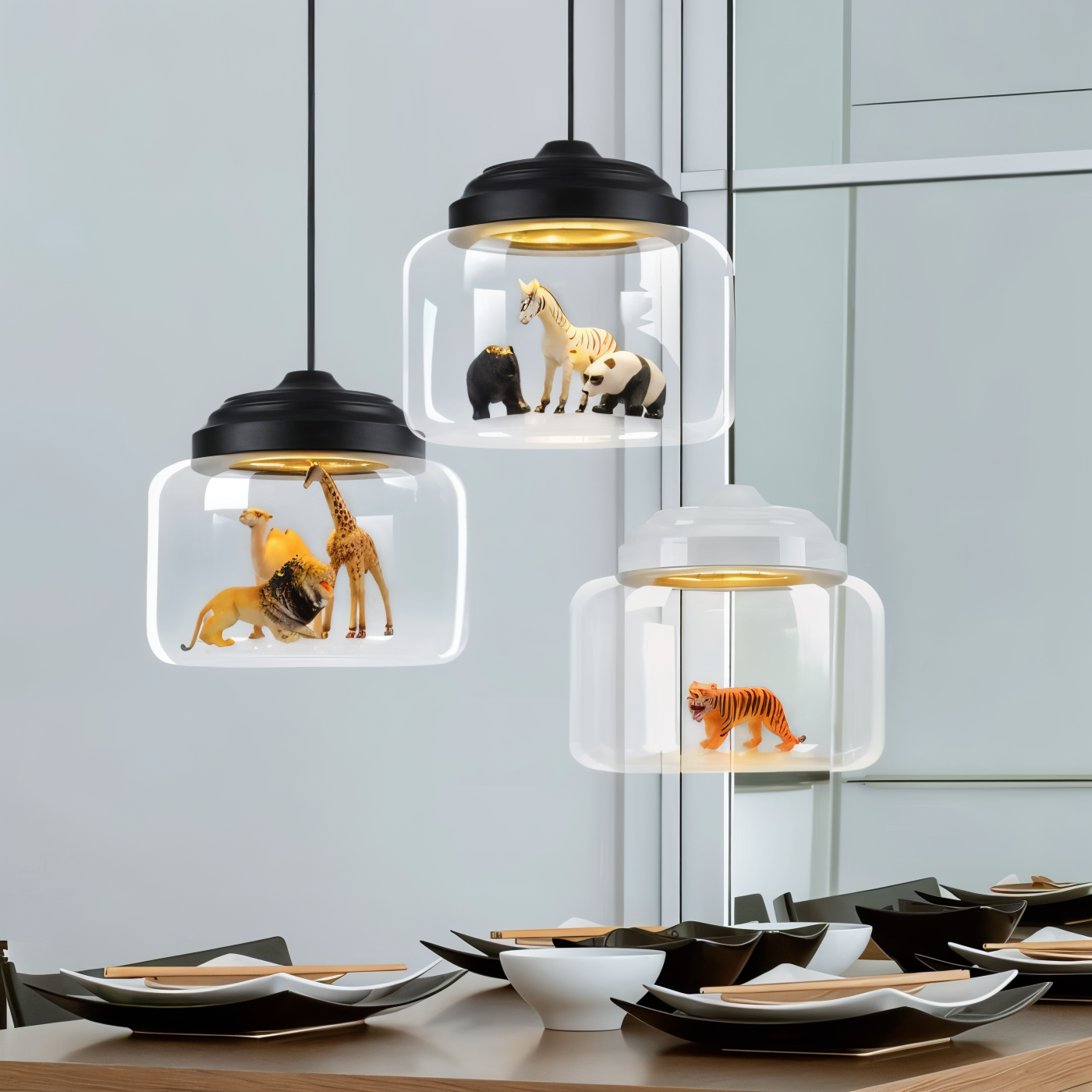 Zoo glas pendel - dekorativ nordisk tegneserie dyr led hængende lampe