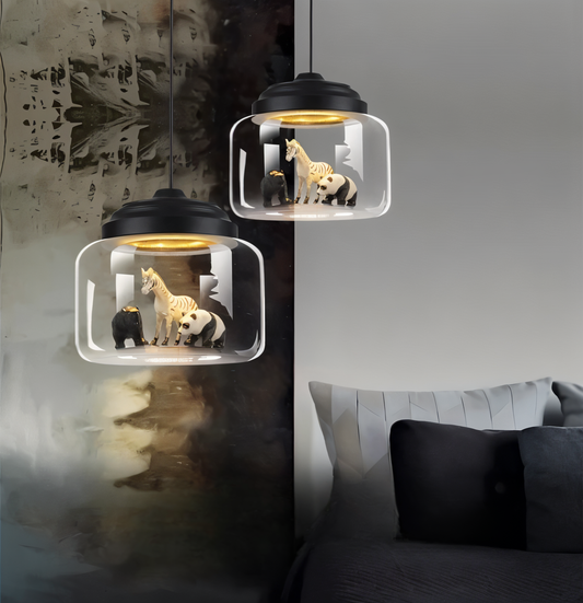 Zoo glas pendel - dekorativ nordisk tegneserie dyr led hængende lampe