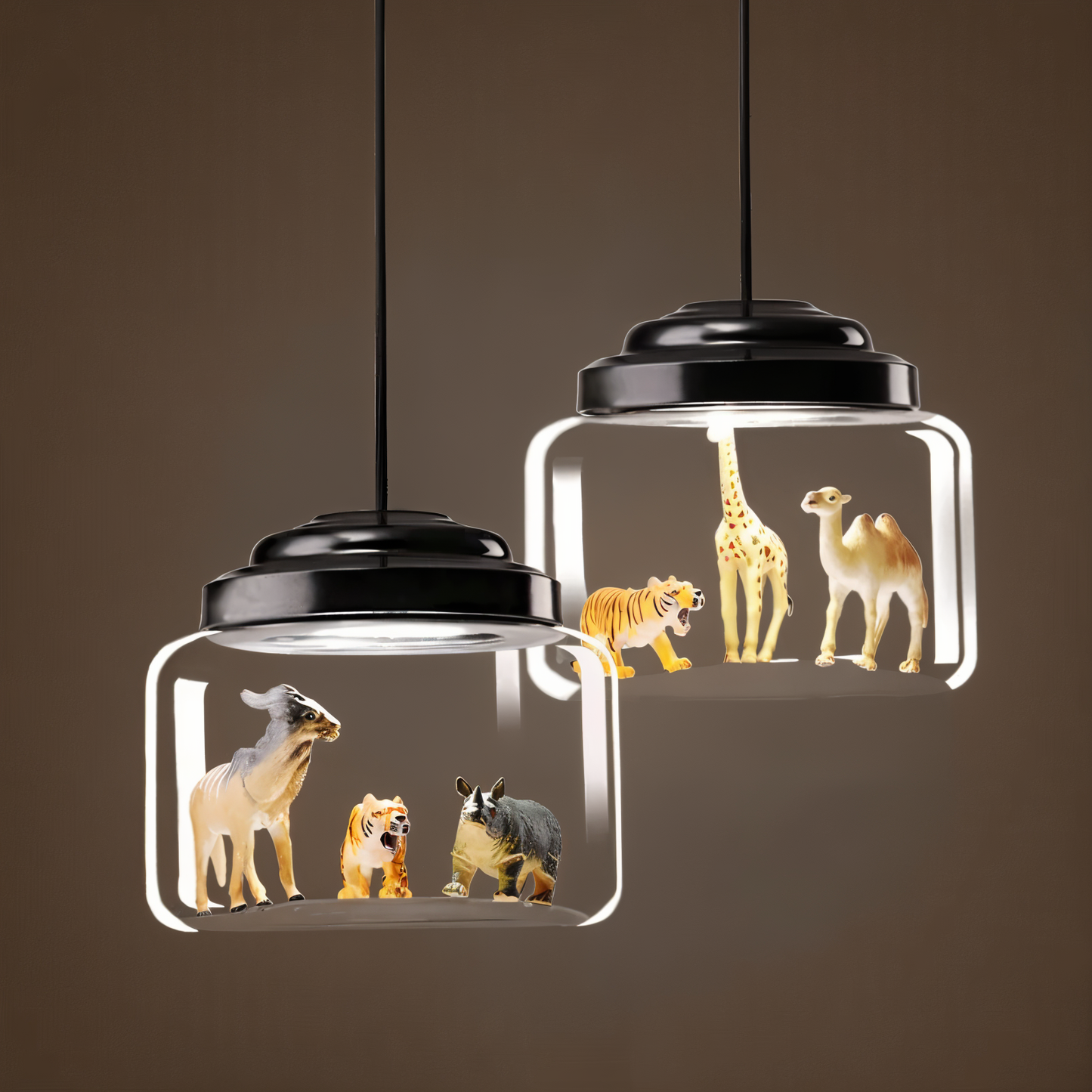 Zoo glas pendel - dekorativ nordisk tegneserie dyr led hængende lampe