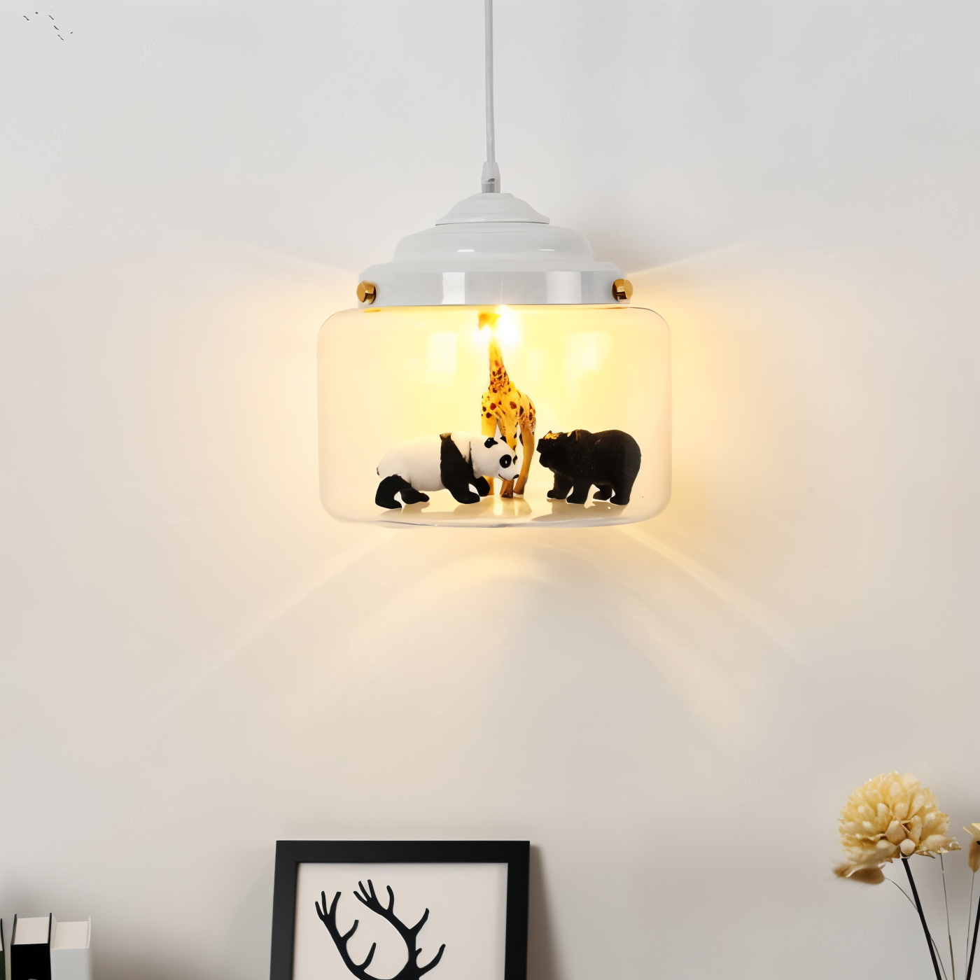 Zoo glas pendel - dekorativ nordisk tegneserie dyr led hængende lampe