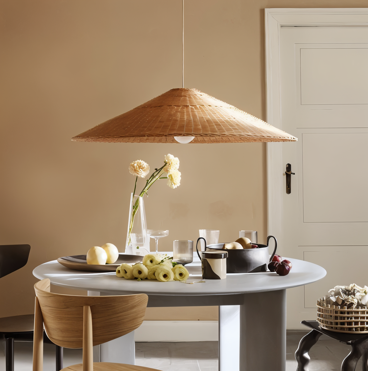 Hatwicker pendellampe - hængelampe i brun-beige konisk rattan - nedadrettet lys