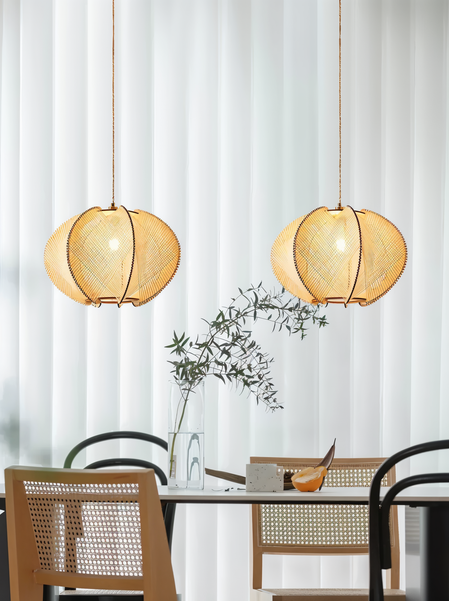 Kirei pendellampe - geometrisk hængelampe lavet af hampereb og træ - wabi sabi lighting