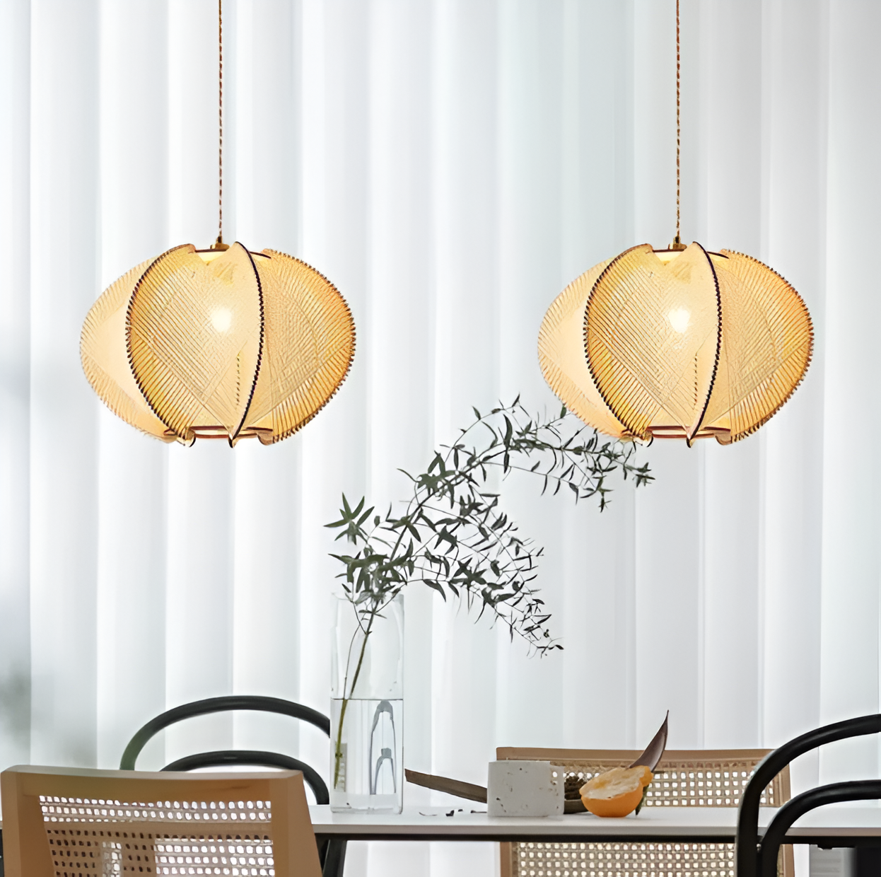Kirei pendellampe - geometrisk hængelampe lavet af hampereb og træ - wabi sabi lighting