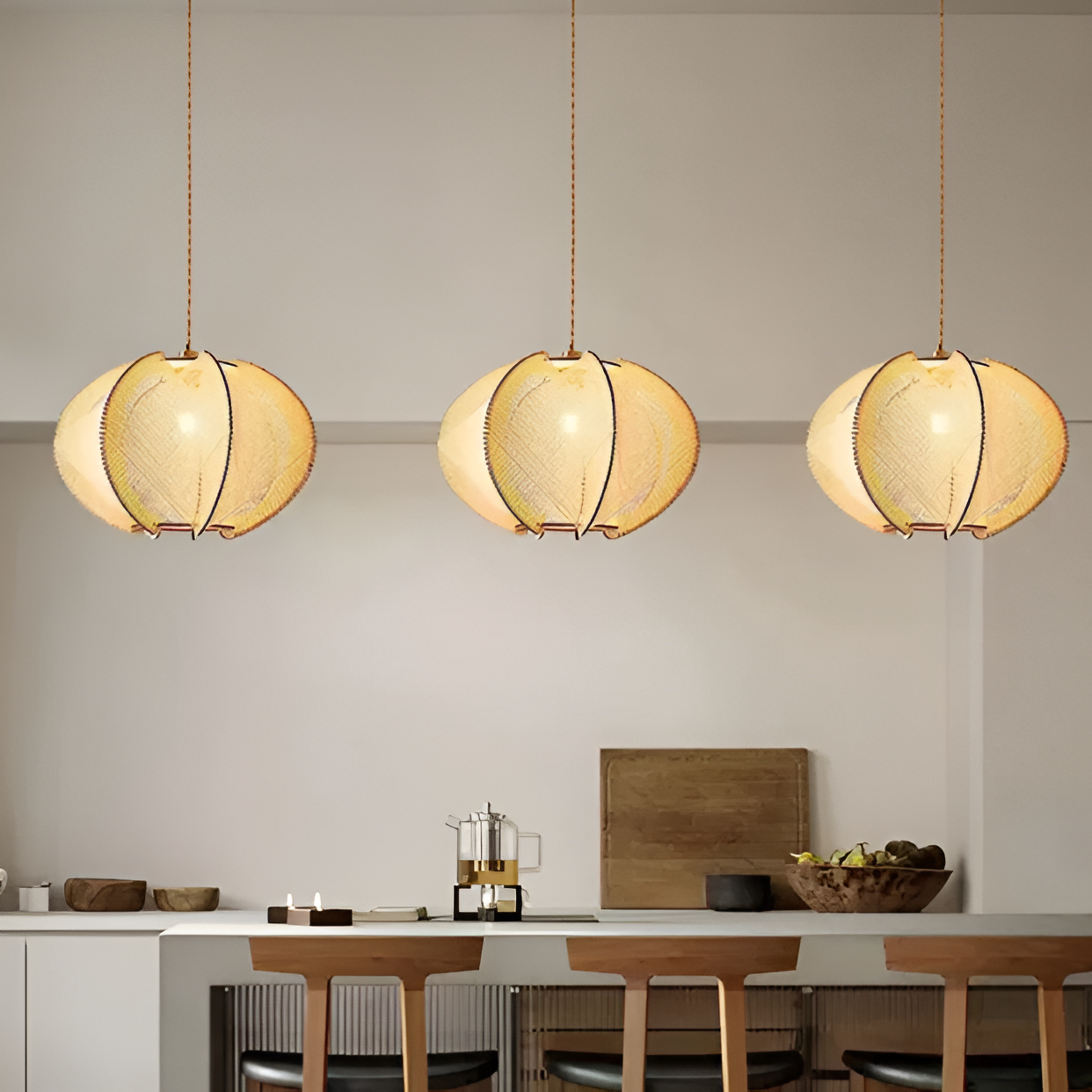 Kirei pendellampe - geometrisk hængelampe lavet af hampereb og træ - wabi sabi lighting
