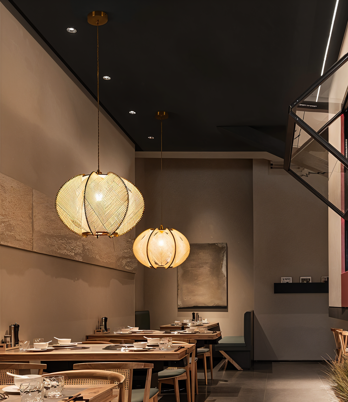 Kirei pendellampe - geometrisk hængelampe lavet af hampereb og træ - wabi sabi lighting