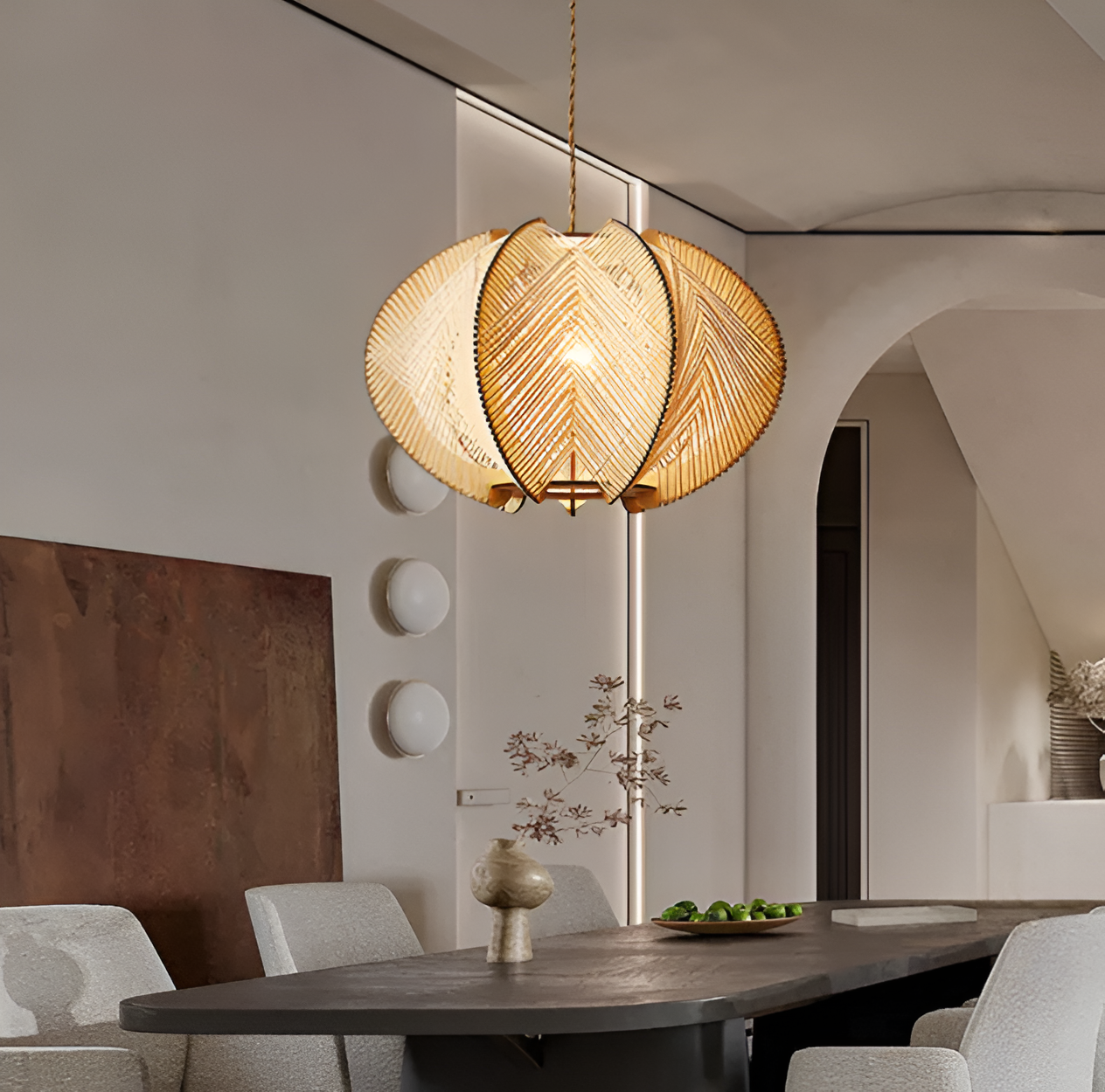 Kirei pendellampe - geometrisk hængelampe lavet af hampereb og træ - wabi sabi lighting