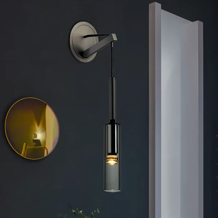 Krystalgrå væglampe - minimalistisk moderne væglampe med røgfarvet rør