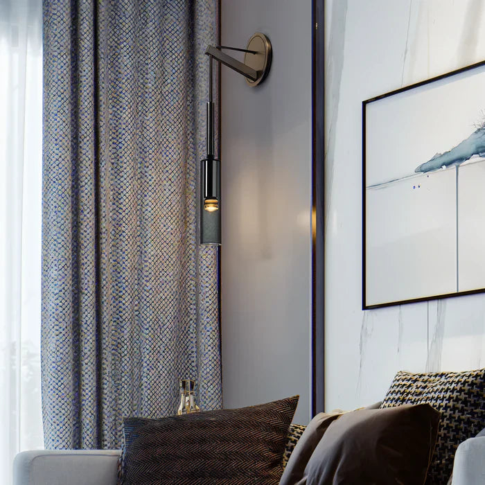 Krystalgrå væglampe - minimalistisk moderne væglampe med røgfarvet rør