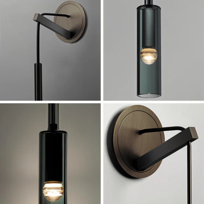 Krystalgrå væglampe - minimalistisk moderne væglampe med røgfarvet rør