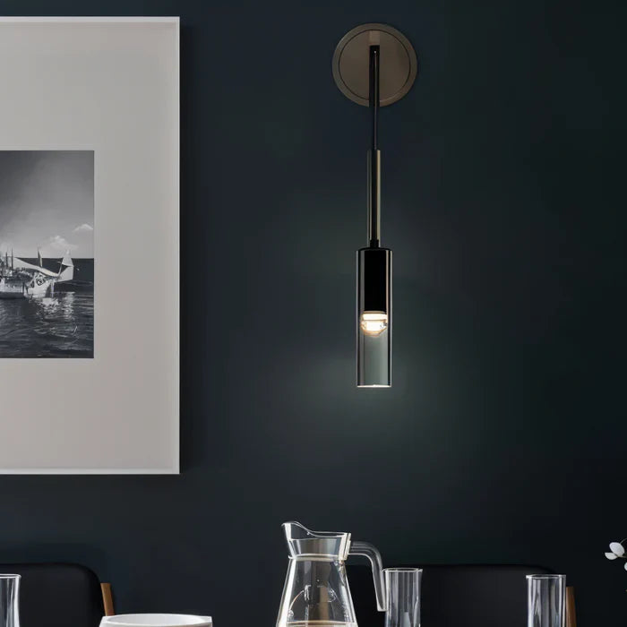 Krystalgrå væglampe - minimalistisk moderne væglampe med røgfarvet rør