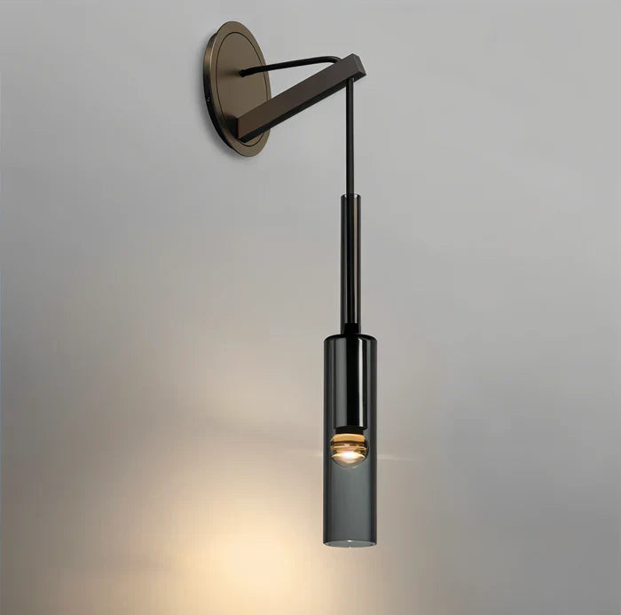 Krystalgrå væglampe - minimalistisk moderne væglampe med røgfarvet rør