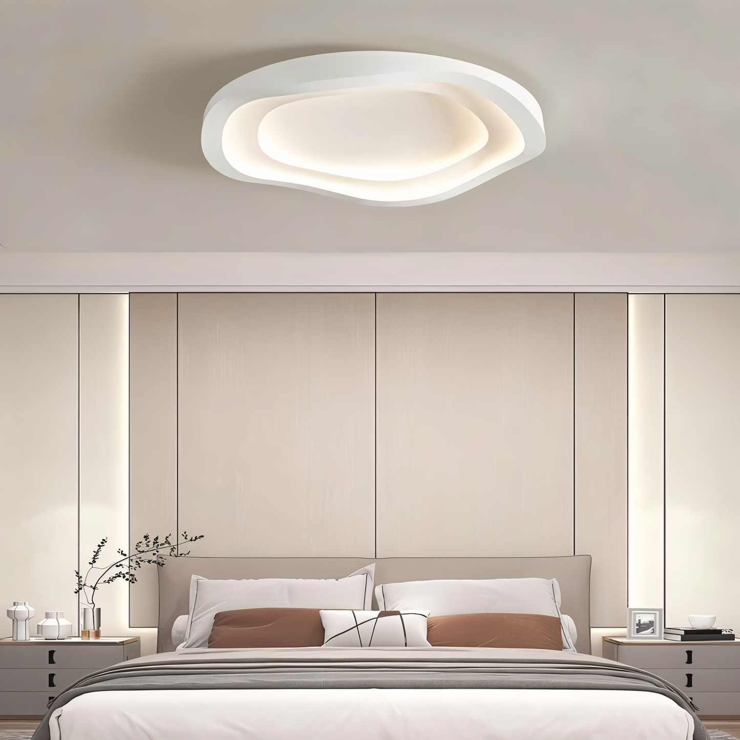 Kurvet hvid loftslampe - minimalistisk, dæmpbar, indbygget led-lampe
