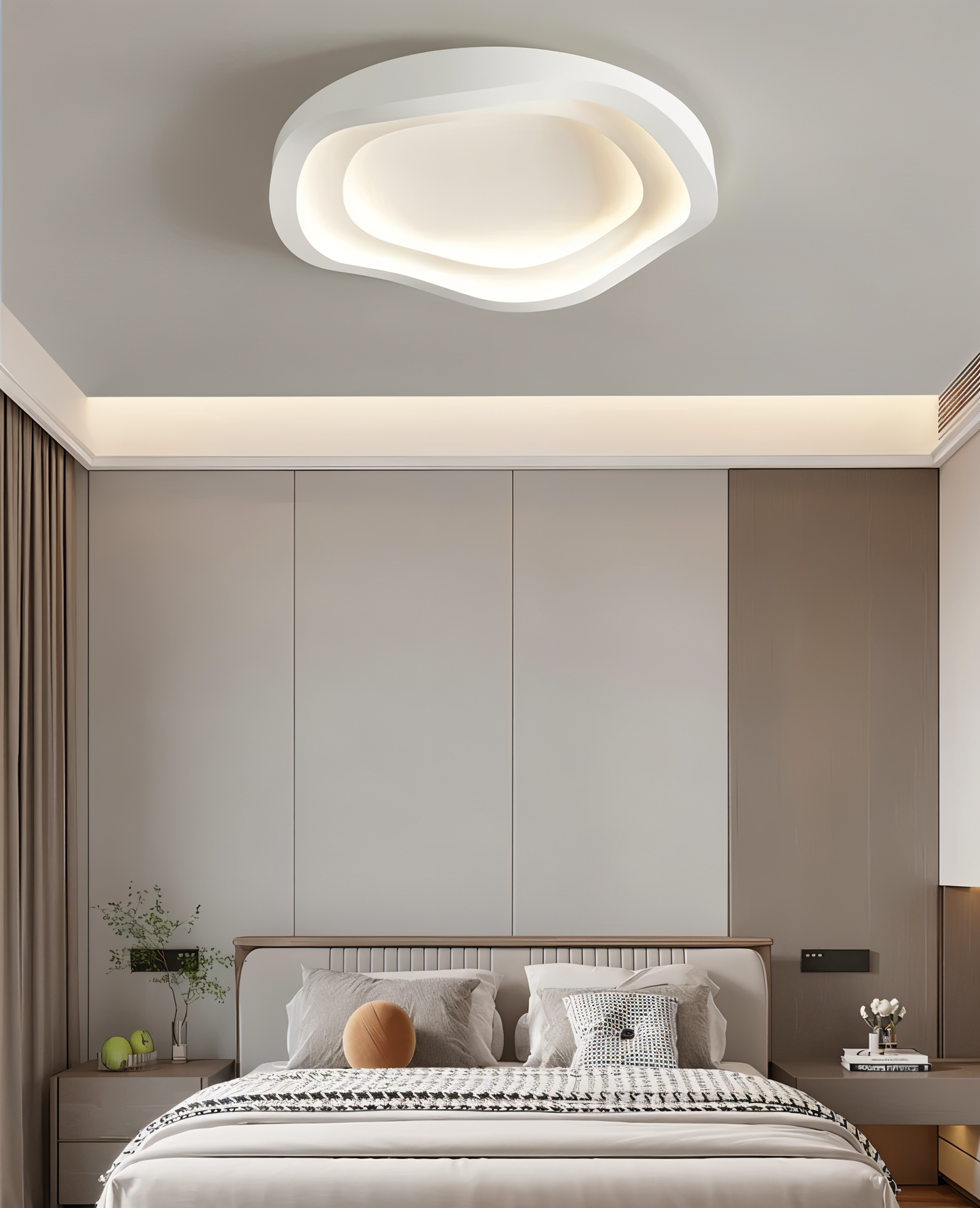 Kurvet hvid loftslampe - minimalistisk, dæmpbar, indbygget led-lampe