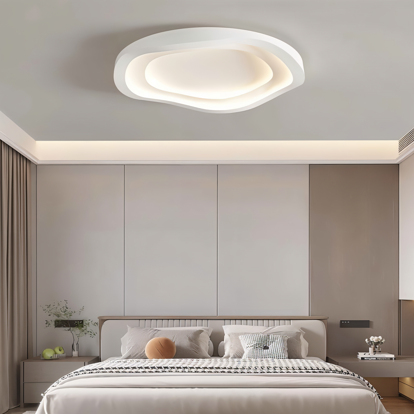 Kurvet hvid loftslampe - minimalistisk, dæmpbar, indbygget led-lampe
